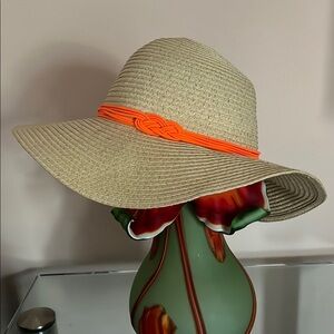 Girls Beige Sun Hat with Orange Band